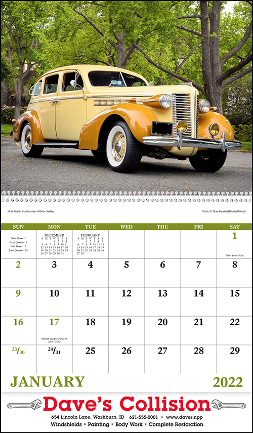 Antique Autos Spiral Bound Wall Calendar for 2022